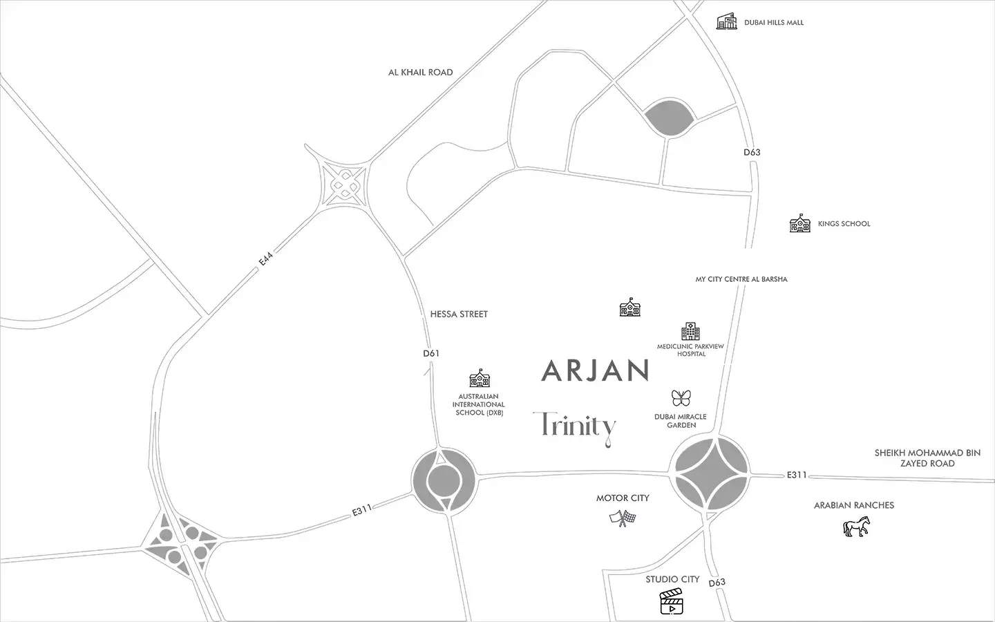 نقشه منطقه ارجان و لوکیشن پروژه ترینیتی در منطقه ارجان